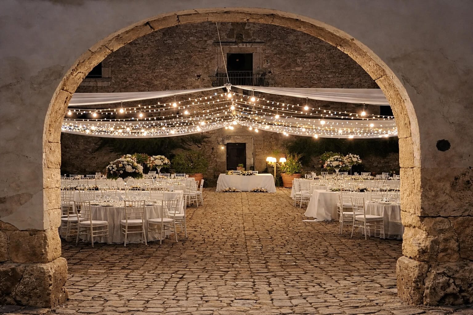 Illuminazione romantica per matrimonio in Sicilia