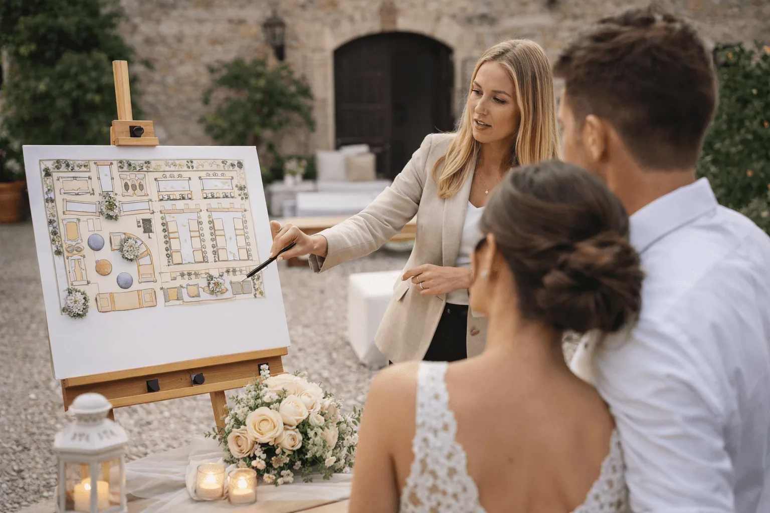 Progettazione dell’allestimento per matrimonio in Sicilia Progettazione dell’allestimento di un matrimonio con studio della disposizione degli arredi